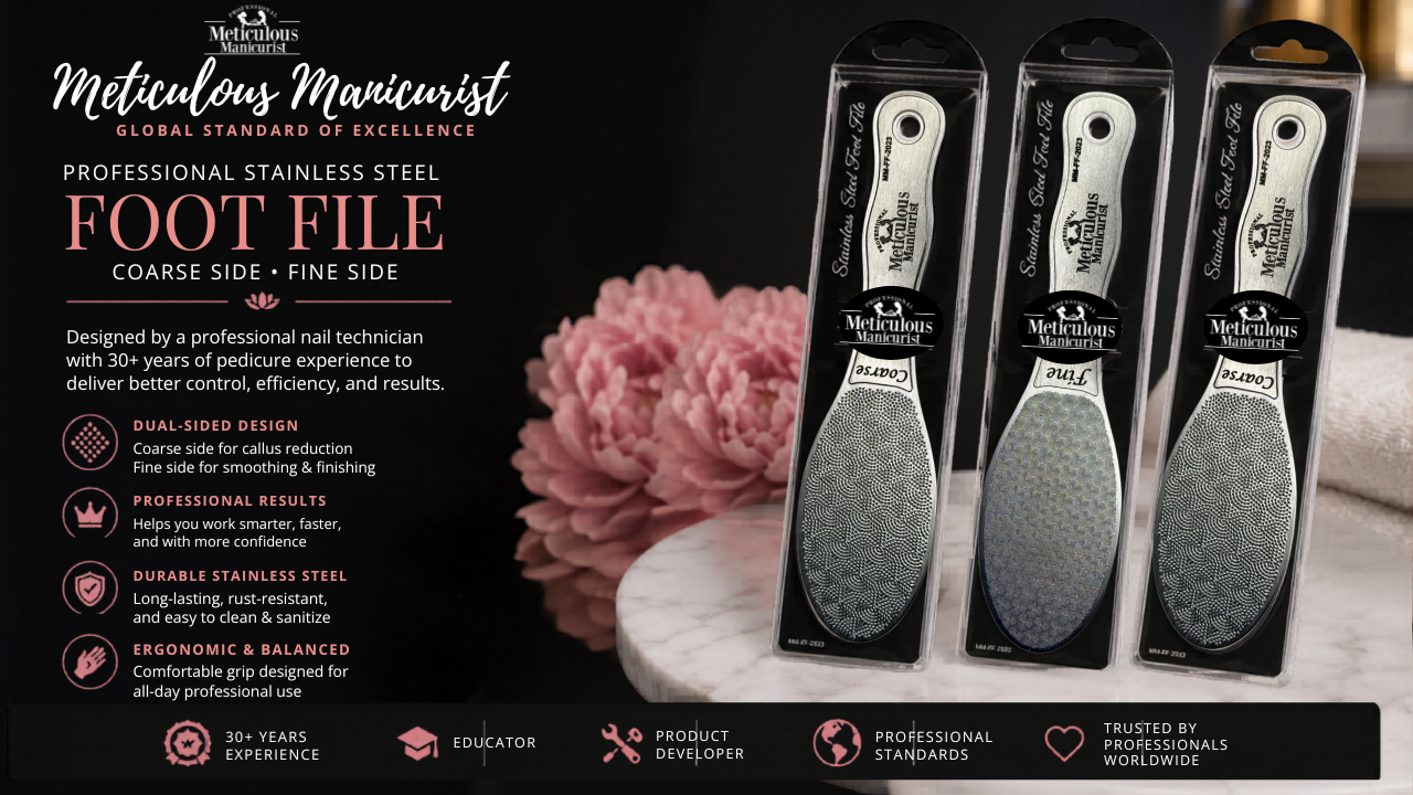 Meticulous Manicurist professional beauty supply hero image featuring the stainless steel foot file